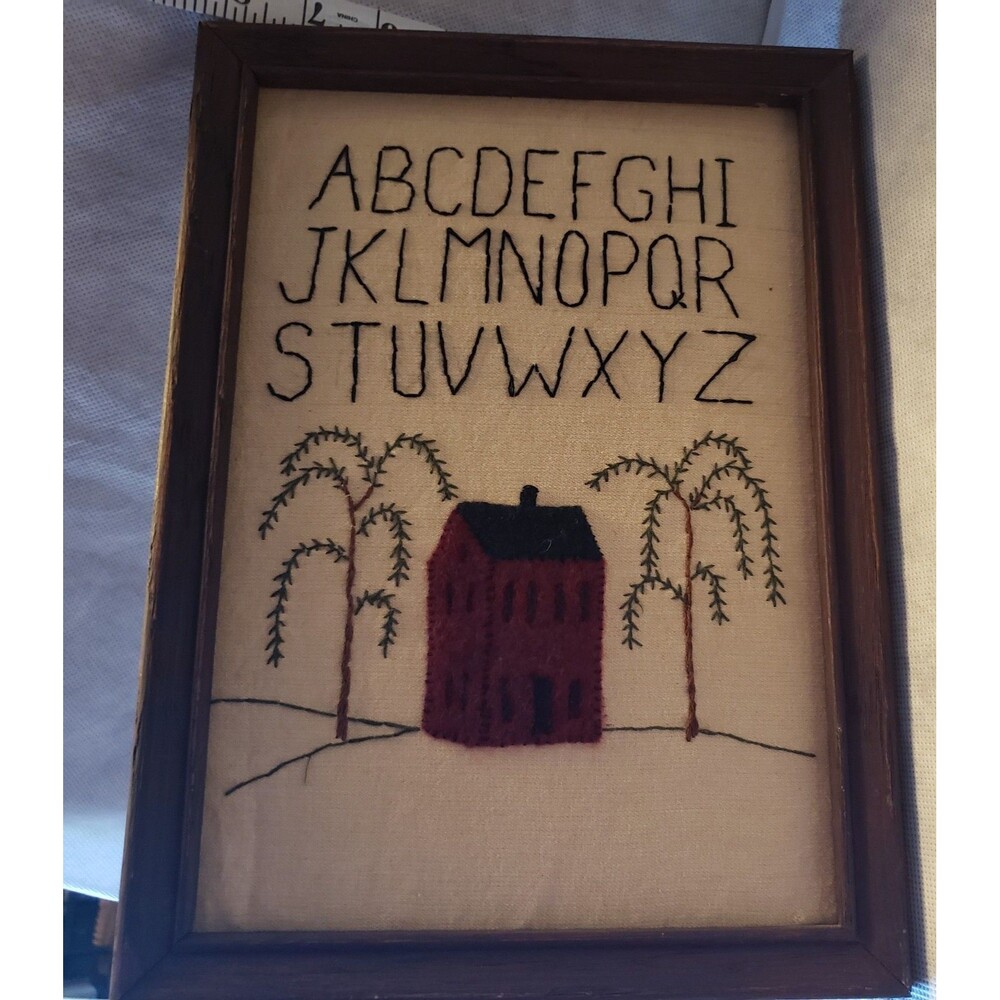 Vintage Handcrafted Freehand Embroidery Alphabet Sampler Traditional & Framed